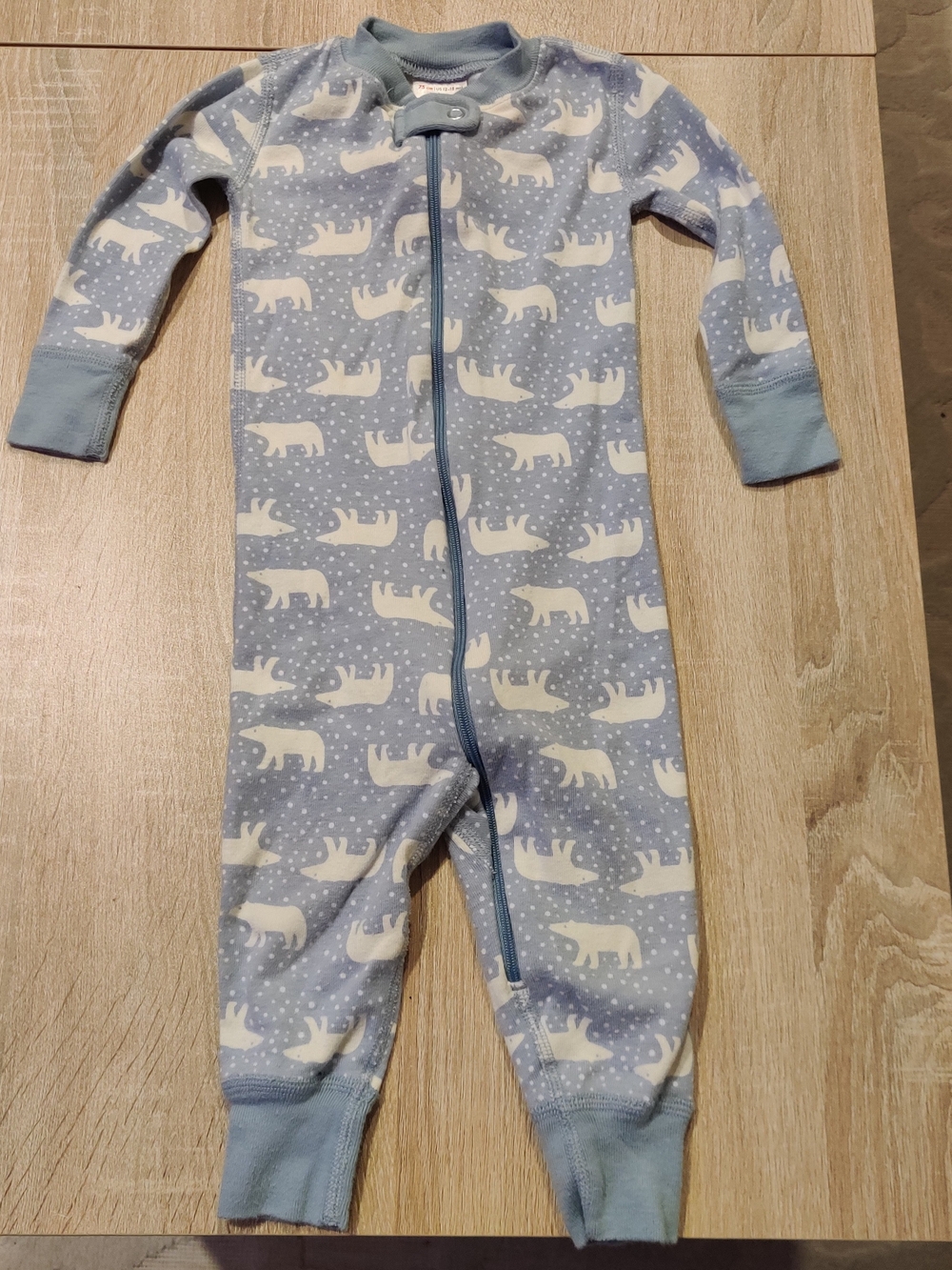 Hanna Andersson Light Blue Polar Bear Print Zip One-Piece 12-18mo